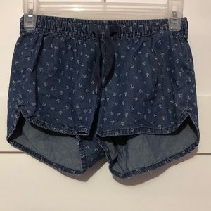 Blue flowy shorts with anchor pattern